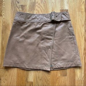 Free People Tan Faux Leather Mini Skirt